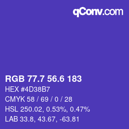 カラーコード: RGB 77.7 56.6 183 | qconv.com