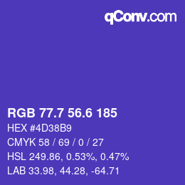 カラーコード: RGB 77.7 56.6 185 | qconv.com