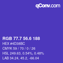 カラーコード: RGB 77.7 56.6 188 | qconv.com
