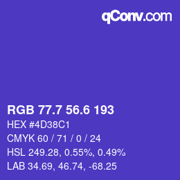 カラーコード: RGB 77.7 56.6 193 | qconv.com