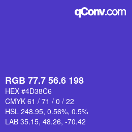 カラーコード: RGB 77.7 56.6 198 | qconv.com
