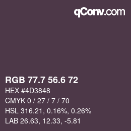 カラーコード: RGB 77.7 56.6 72 | qconv.com