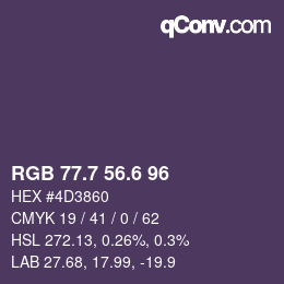 カラーコード: RGB 77.7 56.6 96 | qconv.com