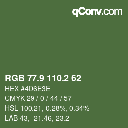 Color code: RGB 77.9 110.2 62 | qconv.com