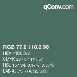 Color code: RGB 77.9 110.2 98 | qconv.com