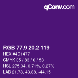 カラーコード: RGB 77.9 20.2 119 | qconv.com