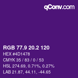 カラーコード: RGB 77.9 20.2 120 | qconv.com