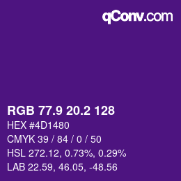 カラーコード: RGB 77.9 20.2 128 | qconv.com