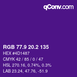 カラーコード: RGB 77.9 20.2 135 | qconv.com