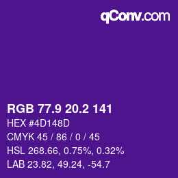 カラーコード: RGB 77.9 20.2 141 | qconv.com