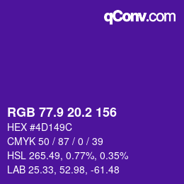カラーコード: RGB 77.9 20.2 156 | qconv.com