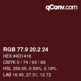 カラーコード: RGB 77.9 20.2 24 | qconv.com