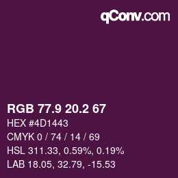 カラーコード: RGB 77.9 20.2 67 | qconv.com
