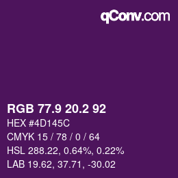 カラーコード: RGB 77.9 20.2 92 | qconv.com