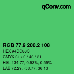 カラーコード: RGB 77.9 200.2 108 | qconv.com