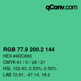 カラーコード: RGB 77.9 200.2 144 | qconv.com