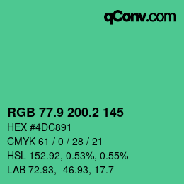 カラーコード: RGB 77.9 200.2 145 | qconv.com