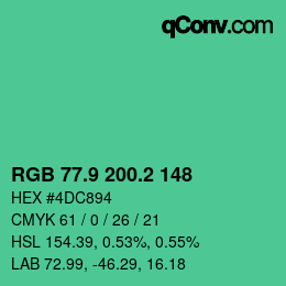 カラーコード: RGB 77.9 200.2 148 | qconv.com