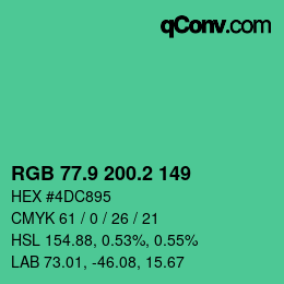 カラーコード: RGB 77.9 200.2 149 | qconv.com