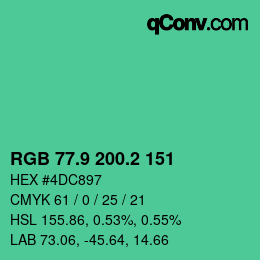 カラーコード: RGB 77.9 200.2 151 | qconv.com