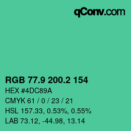 カラーコード: RGB 77.9 200.2 154 | qconv.com