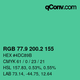 カラーコード: RGB 77.9 200.2 155 | qconv.com