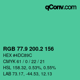 カラーコード: RGB 77.9 200.2 156 | qconv.com