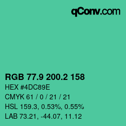 カラーコード: RGB 77.9 200.2 158 | qconv.com