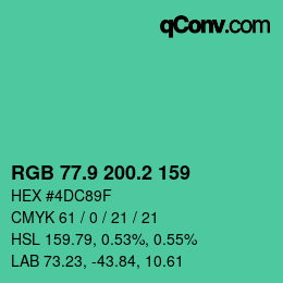 カラーコード: RGB 77.9 200.2 159 | qconv.com