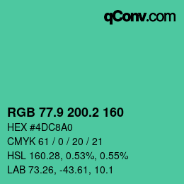 カラーコード: RGB 77.9 200.2 160 | qconv.com
