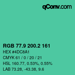 カラーコード: RGB 77.9 200.2 161 | qconv.com