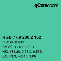 カラーコード: RGB 77.9 200.2 162 | qconv.com