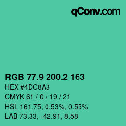 カラーコード: RGB 77.9 200.2 163 | qconv.com