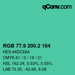 カラーコード: RGB 77.9 200.2 164 | qconv.com