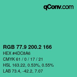 カラーコード: RGB 77.9 200.2 166 | qconv.com