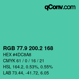 カラーコード: RGB 77.9 200.2 168 | qconv.com
