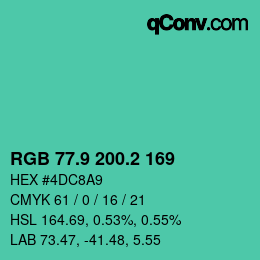 カラーコード: RGB 77.9 200.2 169 | qconv.com