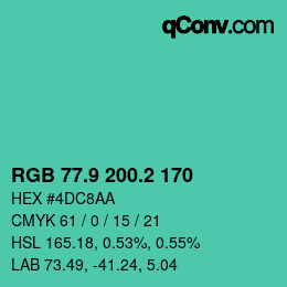 カラーコード: RGB 77.9 200.2 170 | qconv.com