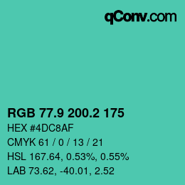 カラーコード: RGB 77.9 200.2 175 | qconv.com