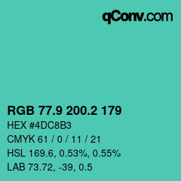 カラーコード: RGB 77.9 200.2 179 | qconv.com