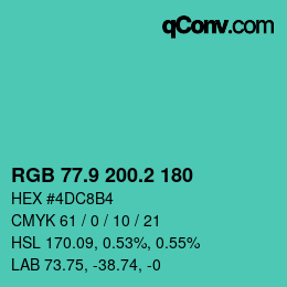カラーコード: RGB 77.9 200.2 180 | qconv.com