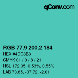 カラーコード: RGB 77.9 200.2 184 | qconv.com