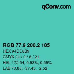 カラーコード: RGB 77.9 200.2 185 | qconv.com