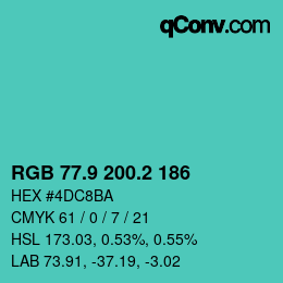 カラーコード: RGB 77.9 200.2 186 | qconv.com