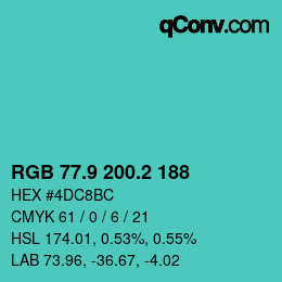 カラーコード: RGB 77.9 200.2 188 | qconv.com