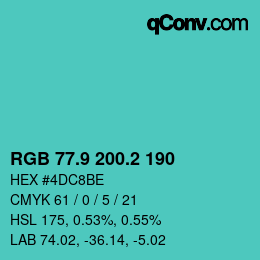 カラーコード: RGB 77.9 200.2 190 | qconv.com