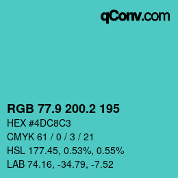 カラーコード: RGB 77.9 200.2 195 | qconv.com