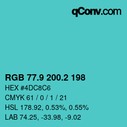 Color code: RGB 77.9 200.2 198 | qconv.com
