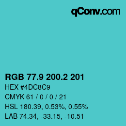 カラーコード: RGB 77.9 200.2 201 | qconv.com
