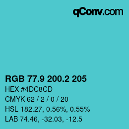 カラーコード: RGB 77.9 200.2 205 | qconv.com